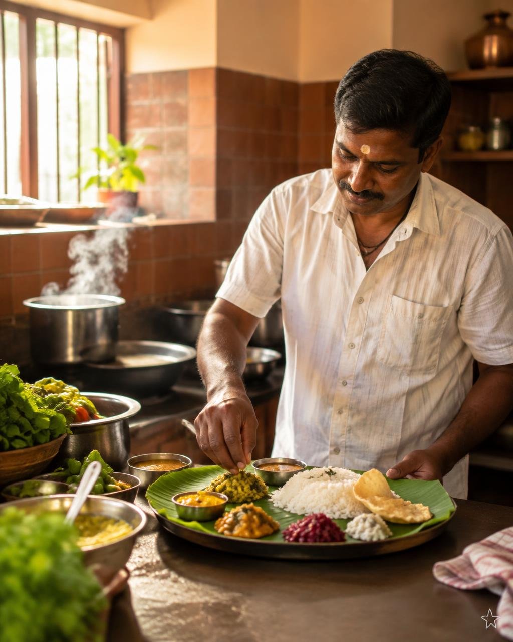 Our kitchen — plating a fresh thali